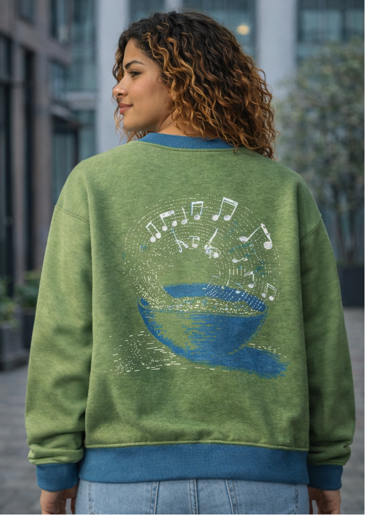 Sweat tricoté unisexe bleu et vert « Intemporel » – col ras du cou